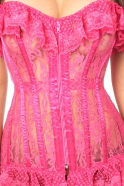Daisy Corsets Fuchsia Ruffle Sheer Lace Corset*