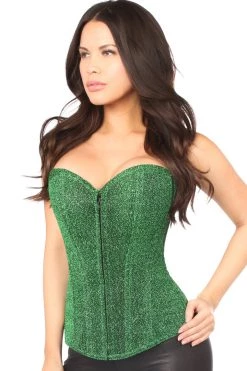Daisy Corsets Green Glitter Front Zipper Corset*