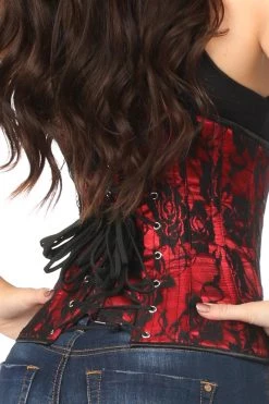 Daisy Corsets Lingerie Red Underbust Corset W/Black Lace Overlay*