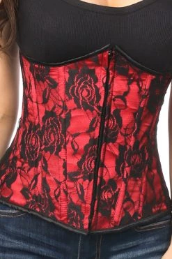 Daisy Corsets Lingerie Red Underbust Corset W/Black Lace Overlay*