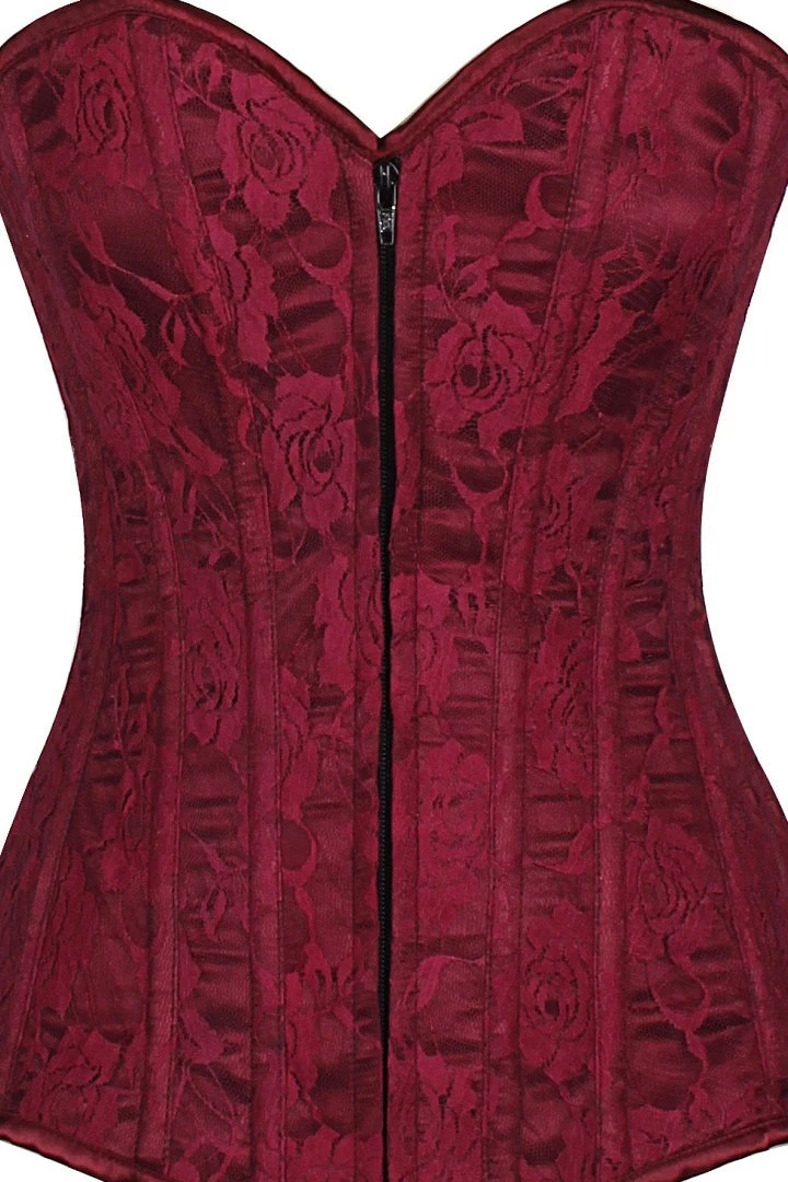 Daisy Corsets Red Wine Lace Overbust Corset W/Zipper* 9 Daisy Corsets Red Wine Lace Overbust Corset W/Zipper*