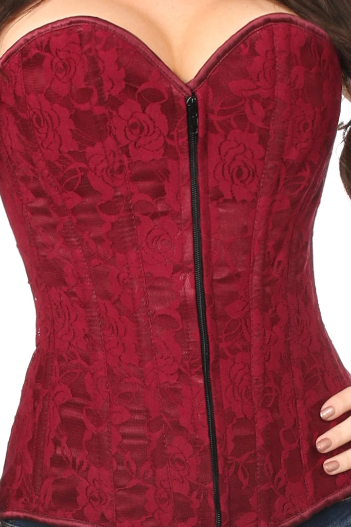 Daisy Corsets Red Wine Lace Overbust Corset W/Zipper* 7 Daisy Corsets Red Wine Lace Overbust Corset W/Zipper*