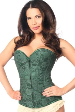 Daisy Corsets Lingerie Dark Green Lace Overbust Corset W/Zipper*