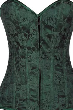 Daisy Corsets Lingerie Dark Green Lace Overbust Corset W/Zipper*