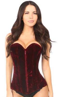 Daisy Corsets Red Crushed Velvet Overbust Corset*