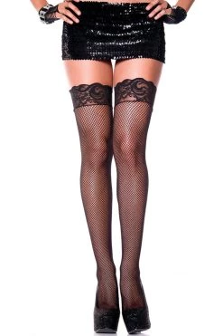 Music Legs Belle Femme Lace Top Fishnet Thigh Hi Stockings