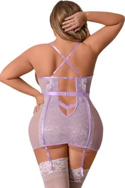 Magic Silk Aspen Lavender Open Cup Chemise & G String Lingerie