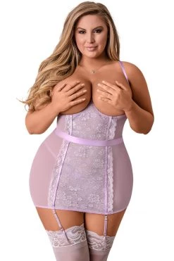 Magic Silk Aspen Lavender Open Cup Chemise & G String Lingerie