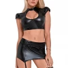 Magic Silk Liquid Onyx Keyhole Crop Top & Garter Skirt BDSM Lingerie