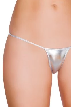 Roma Metallic Silver Micro Thong Bikini Bottom