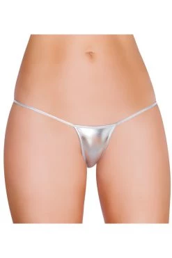 Roma Metallic Silver Micro Thong Bikini Bottom