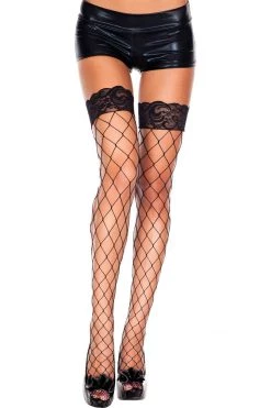 Music Legs Diamond Net Stockings With Lace