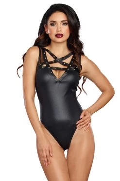 Julbie.com BDSM Lingerie Madame Evil Studded Black Bodysuit