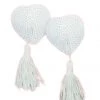 OY Brands Valentines Day Lingerie White Sequin Heart Shaped Tassel Nipple Pasties
