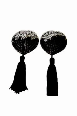 OY Brands Black Sequin Heart-Shaped Tassel Nipple Pasties