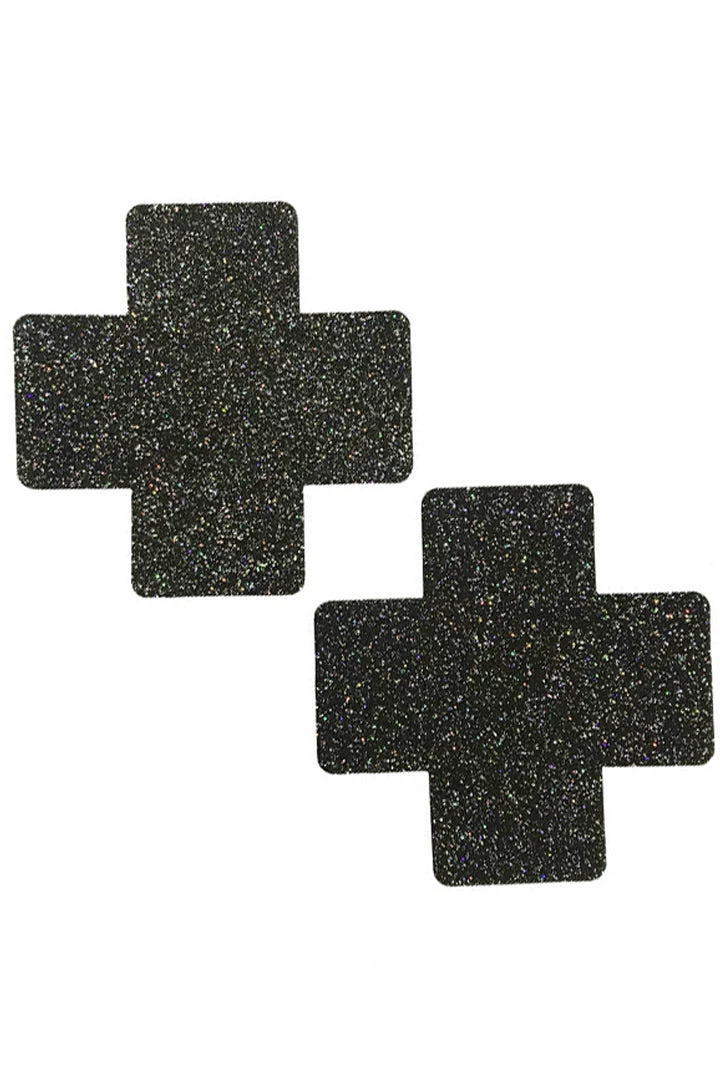 OY Brands Glitter Black Cross Nipple Pasties Dancewear 3 OY Brands Glitter Black Cross Nipple Pasties Dancewear