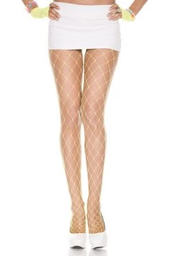 Music Legs Neon Yellow Diamond Net Spandex Pantyhose