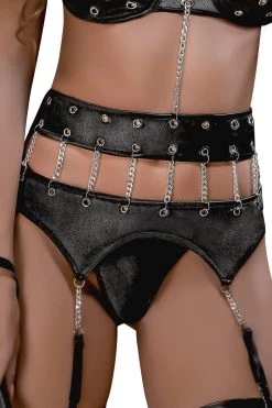 Magic Silk Delilah Open Cup Lingerie Faux Leather Set