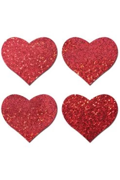 Pastease Petites: Two-Pair Small Red Glitter Hearts Nipple Pasties Lingerie