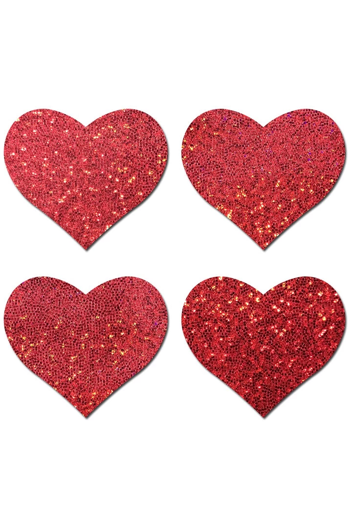 Pastease Petites: Two-Pair Small Red Glitter Hearts Nipple Pasties Lingerie 4 Pastease Petites: Two-Pair Small Red Glitter Hearts Nipple Pasties Lingerie