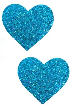 NevaNude Accessories Turquoise Glitter Holographic Flakes Hearts Nipple Pasties