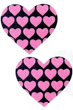 NevaNude Lingerie Black & Pink Neon UV Glitter Heart Nipple Pasties