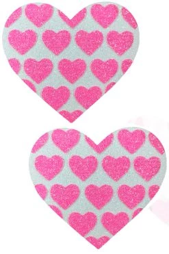 NevaNude White & Pink Neon UV Glitter Heart Nipple Pasties Lingerie