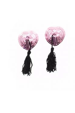 HD Lingerie Pink Sequin & Black Tassel Nipple Pasties