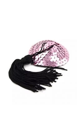 HD Lingerie Pink Sequin & Black Tassel Nipple Pasties