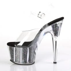 Pleaser Shoes 7" Clear/Black Glitter High Heels W/ 2.8" Platform*
