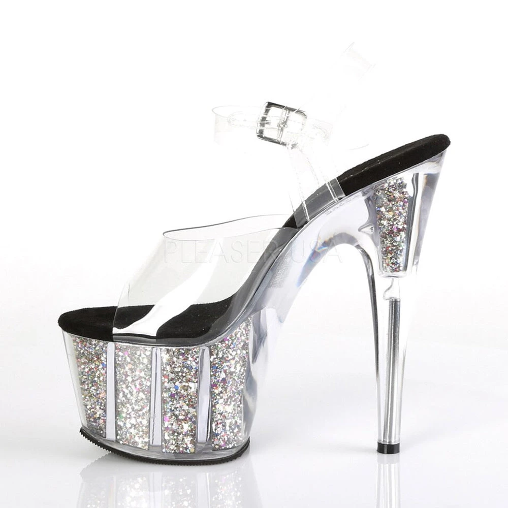 Pleaser Clr/Slv 7" Glitter Heels* Shoes 4 Pleaser Clr/Slv 7" Glitter Heels* Shoes