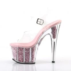 Pleaser Clear/Pink 7" Glitter Heels*