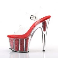 Pleaser Clear/Red 7" Glitter Pumps*