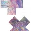 Pastease Accessories Silver Holographic Snake Print XX Nipple Pasties 1 Pastease Accessories Silver Holographic Snake Print XX Nipple Pasties