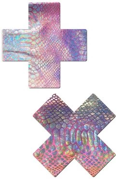 Pastease Accessories Silver Holographic Snake Print XX Nipple Pasties