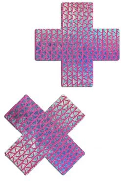 Pastease Neon Pink Holographic Triangle Cross Nipple Pasties Accessories