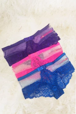 Seven Til Midnight Lingerie Blue Dotted Mesh & Lace Cheeky Panty