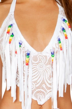 J Valentine Dancewear White Cyclone Lace Fringe Top