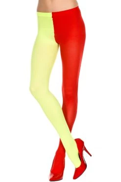 Music Legs Freak Like Me Red & Yellow Opaque Two-Toned Tights Hosiery