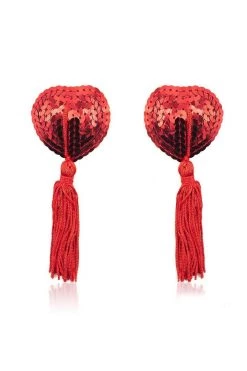 HD Lingerie Red Sequin & Red Tassel Nipple Pasties Accessories
