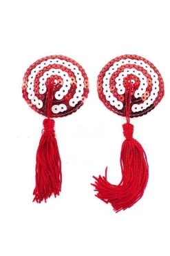 HD Lingerie Red & White Spiral Sequin Tassel Nipple Pasties