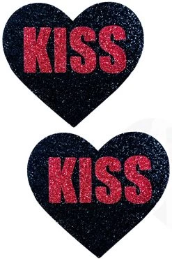 NevaNude Kiss Black Glitter Heart Nipple Pasties