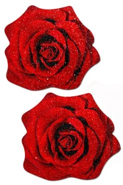 Pastease Red Glitter Velvet Roses Nipple Pasties Costumes