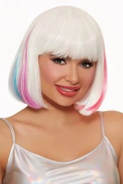 Dreamgirl Streaks Of Sherbet Peek-a-Boo Shoulder Length Wig Rainbow Clothing
