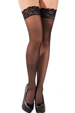 Starline Hosiery Lace Top Sheer Thigh Highs - Black