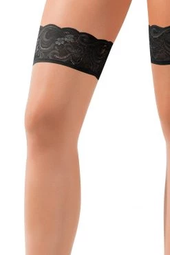 Starline Hosiery Lace Top Sheer Thigh Highs - NUD/BLK