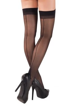 Starline Black Backseam Cuban Heel Thigh High Hosiery