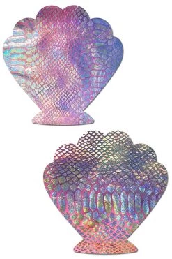 Pastease Silver Holographic Snake Print Seashell Nipple Pasties 5 Pastease Silver Holographic Snake Print Seashell Nipple Pasties