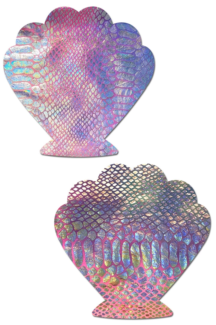 Pastease Silver Holographic Snake Print Seashell Nipple Pasties 3 Pastease Silver Holographic Snake Print Seashell Nipple Pasties