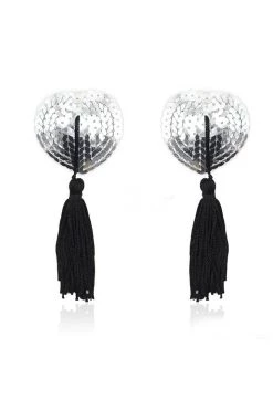 HD Lingerie Accessories Silver Sequin & Black Tassel Nipple Pasties 5 HD Lingerie Accessories Silver Sequin & Black Tassel Nipple Pasties